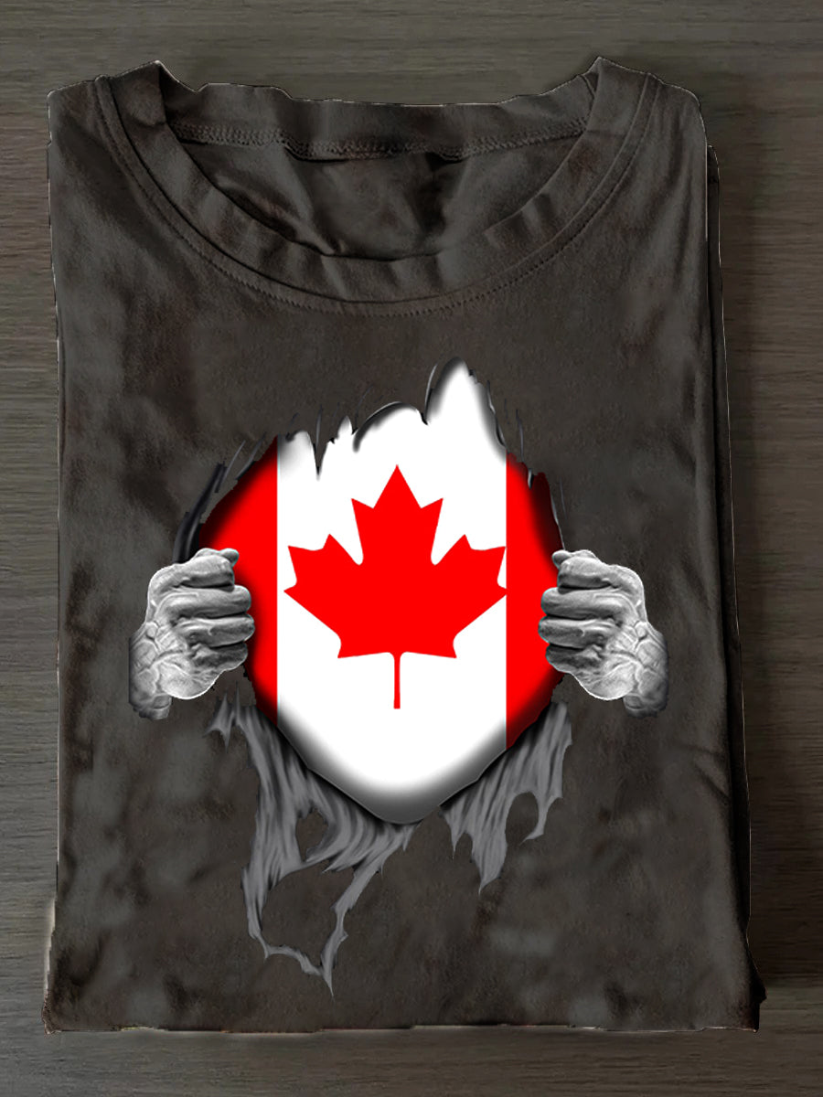 Women's Canadian Flag Maple Leaf Print T-Shirt