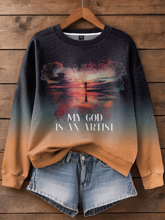 Women's My God Is An Artist Printed Long Sleeve Sweatshirt