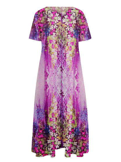 Women's Purple Oil Painting Printed Loose Casual Dresses