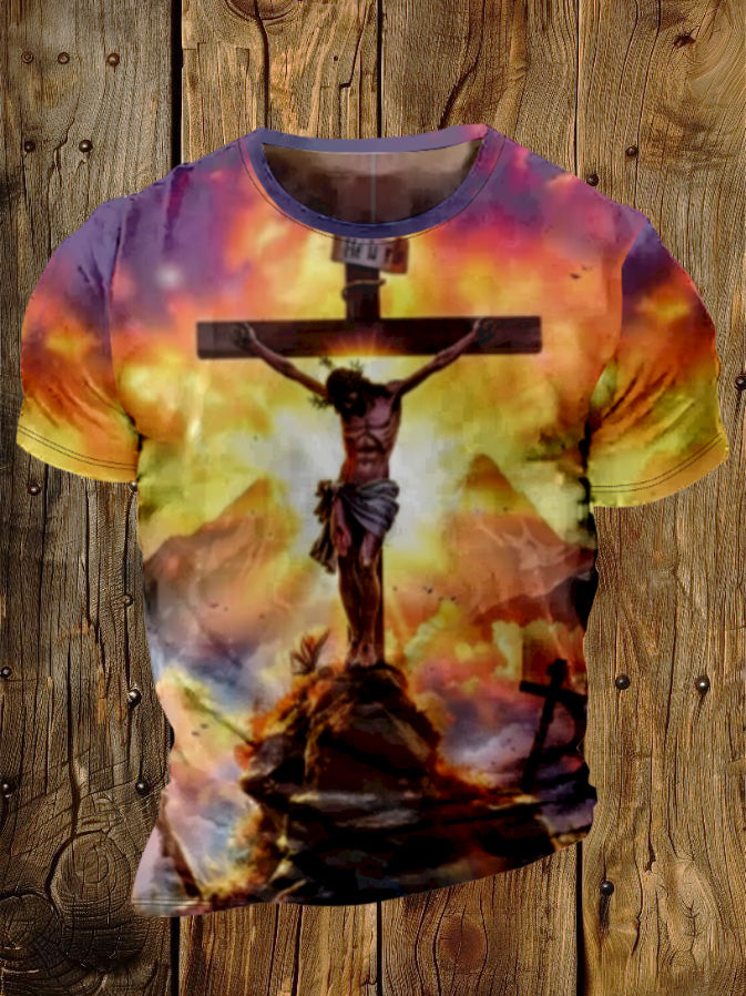 Men's Jesus Christ 3D Cross Printed Short Sleeve T-Shirt