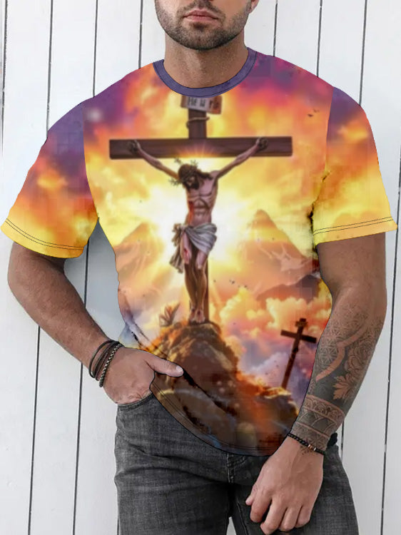 Men's Jesus Christ 3D Cross Printed Short Sleeve T-Shirt