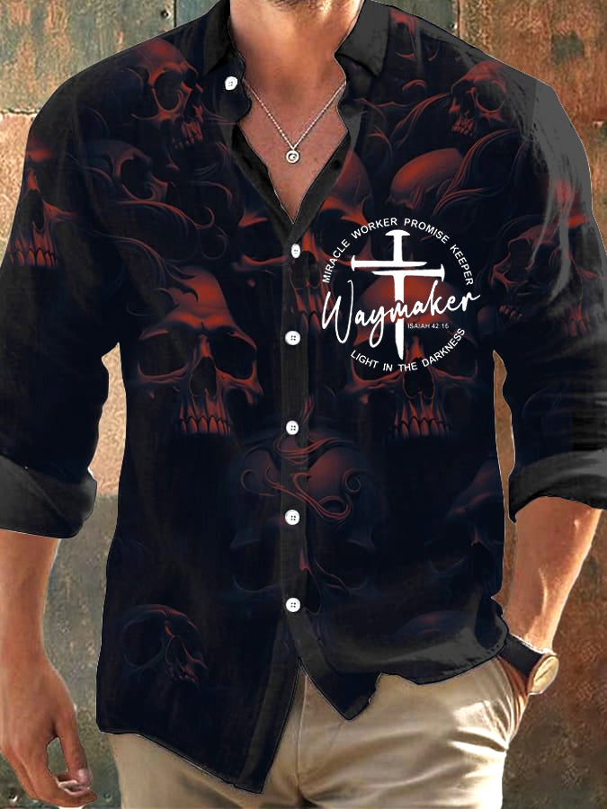 Men's Faith Waymaker Light In The Darkness Print Long Sleeve Shirt