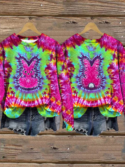 Women's Easter Colorful Tie Dye Bunny Casual Loose Sweatshirt