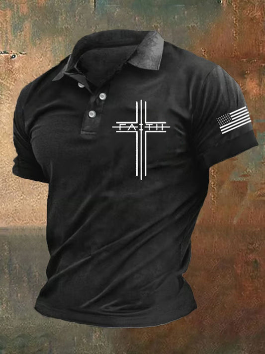 Men's Faith Cross Print Polo Shirt