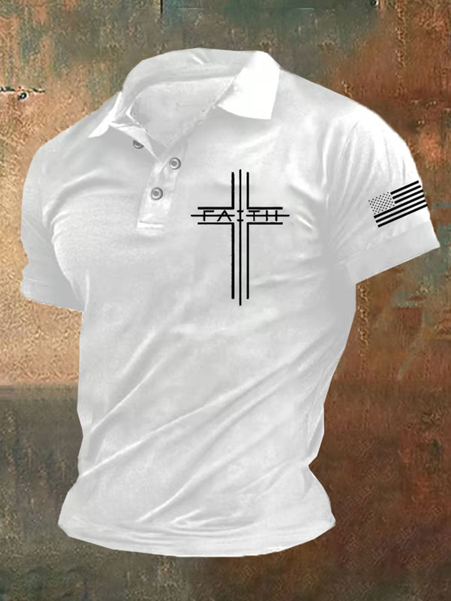 Men's Faith Cross Print Polo Shirt