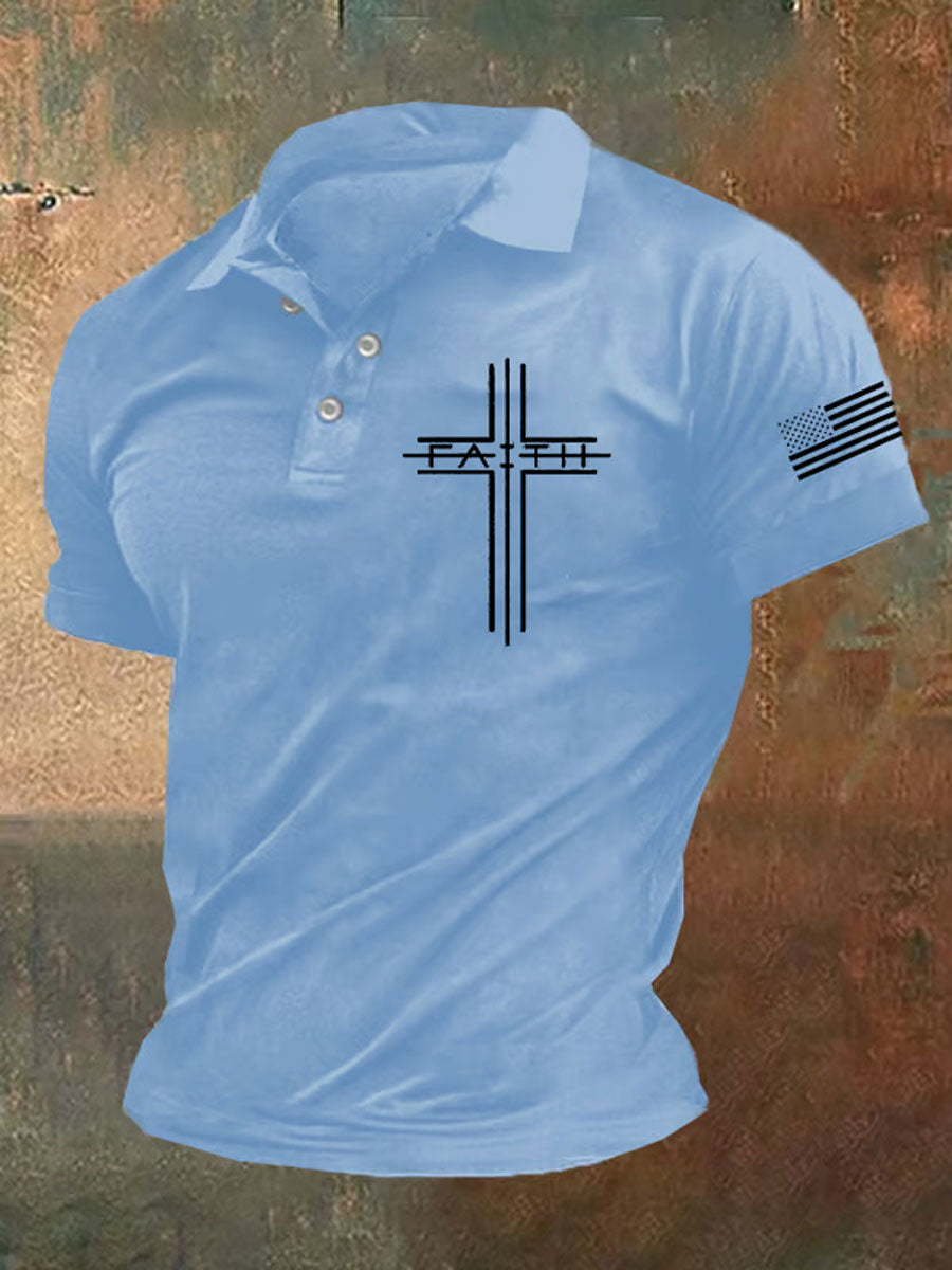 Men's Faith Cross Print Polo Shirt