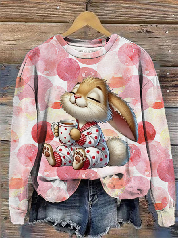 Women's Easter Bunny Printed Long Sleeve Sweatshirt