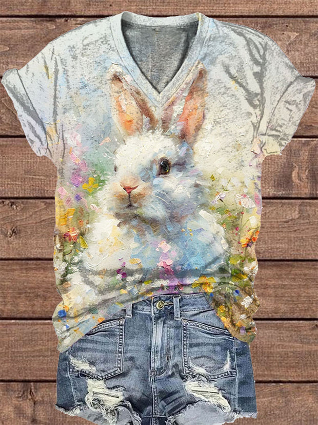 Women's Easter Art Bunny Printed Shirt