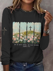 Women's Eatser Faith He Is Not Here He Has Risen Printed Top