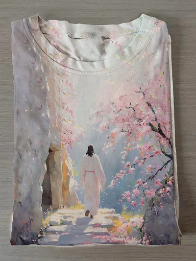 Women's Easter Jesus Print Crew Neck T-Shirt