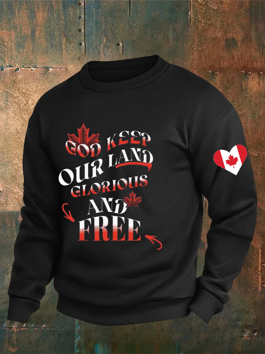 Men's Retro Canada God Keep Our Land Glorious And Free Print Sweatshirt