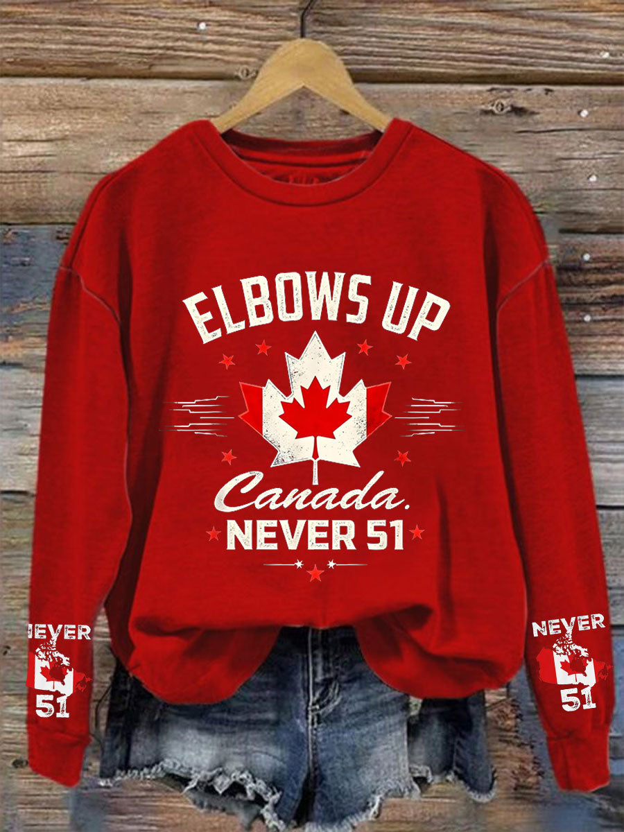 Women's Canada Elbows Up Never 51 Printed Sweatshirt