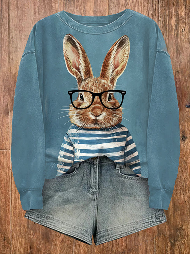 Women's Easter Rabbit Glasses Print Sweatshirt