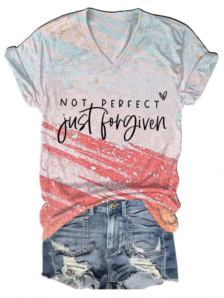 Women's Not Perfect Just Forgiven Print V-Neck T-Shirt