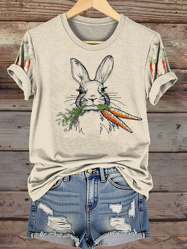 Women's Easter Bunny And Carrots Printed Casual Shirt