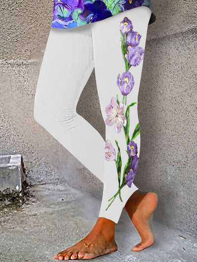 Women's Alzheimer's Awareness Purple Floral Printed Leggings