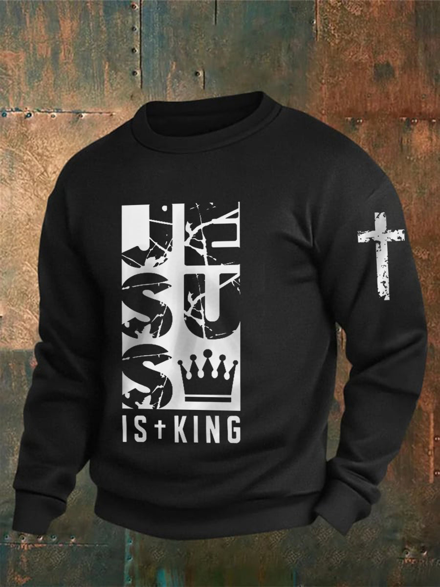 Men's Jesus Is King Bible Verse Printed Sweatshirt