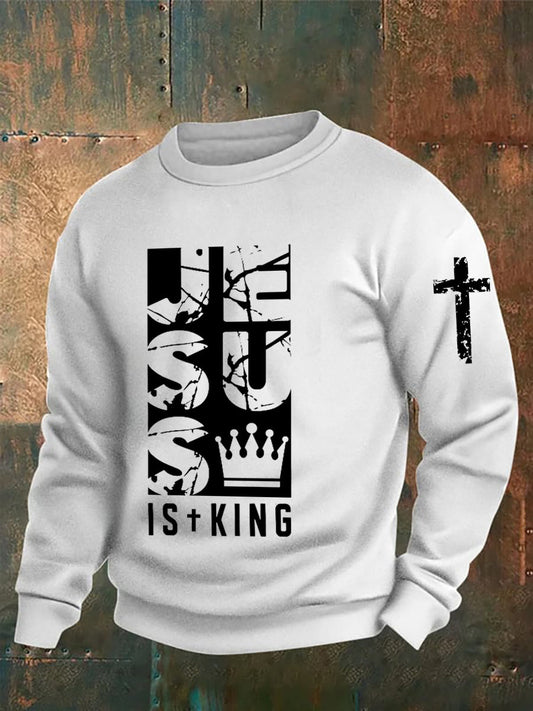 Men's Jesus Is King Bible Verse Printed Sweatshirt