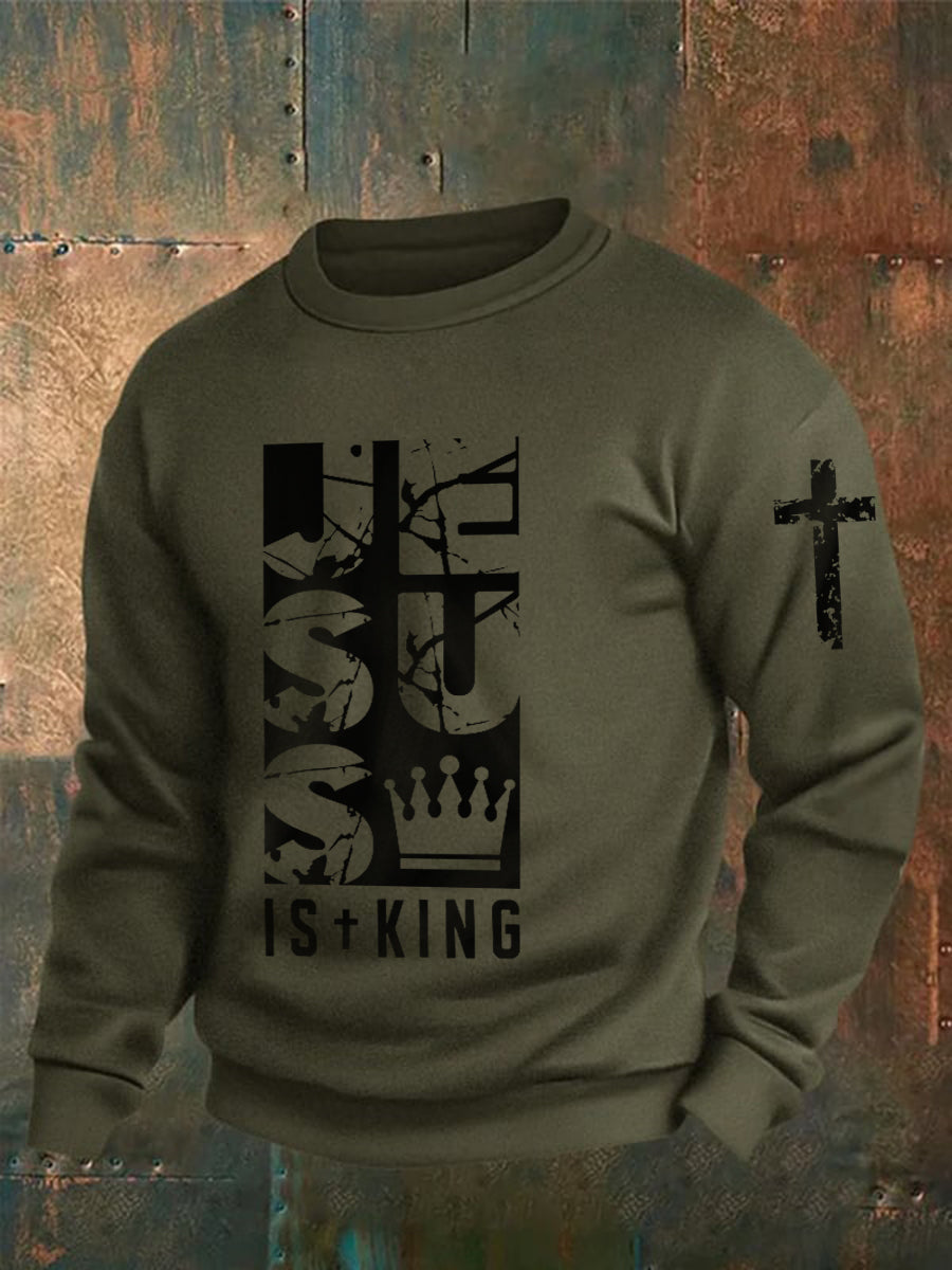 Men's Jesus Is King Bible Verse Printed Sweatshirt