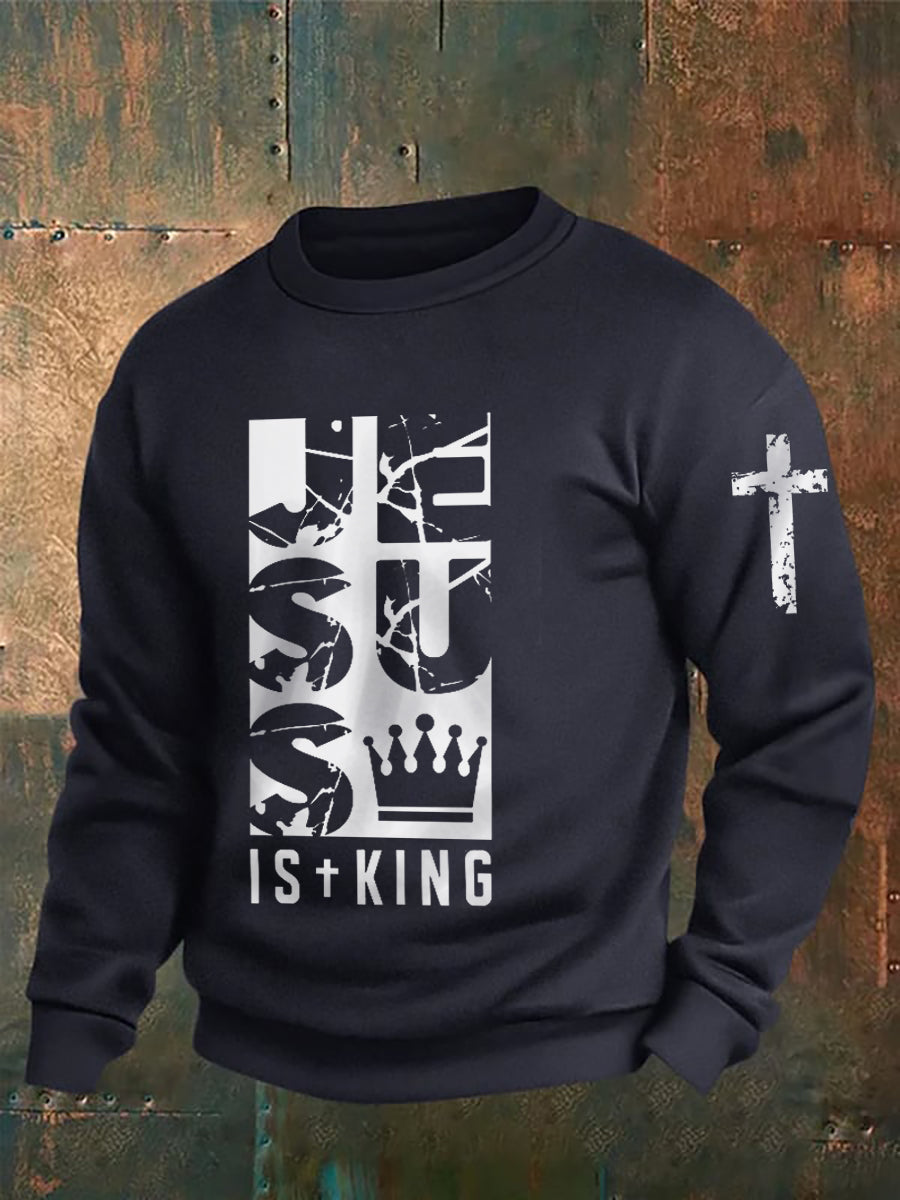 Men's Jesus Is King Bible Verse Printed Sweatshirt