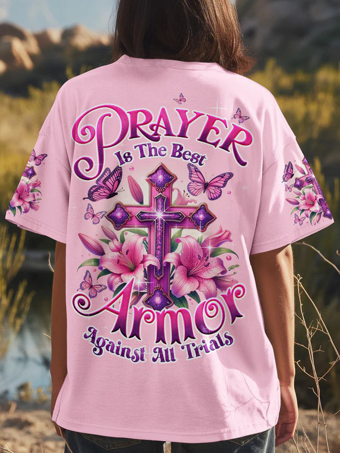 Women's Prayer Is The Best Armor Against All Trials Printed V-Neck T-Shirt