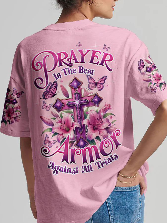 Women's Prayer Is The Best Armor Against All Trials Printed V-Neck T-Shirt