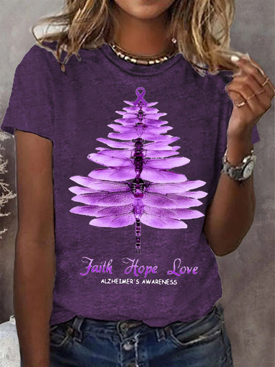 Women's Faith Hope Love Purple Ribbon  Alzheimer's Awareness Tee