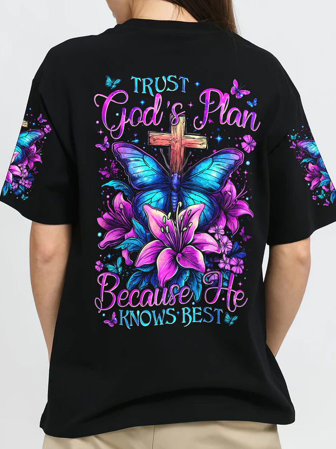 Women's Trust God's Plan Butterfly Print V-Neck T-Shirt