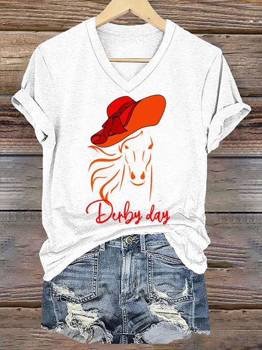 Women's Derby Day Printed V-Neck T-Shirt