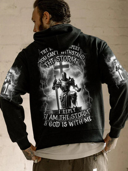 Men's I Am The Storm And God Is With Me Print Hoodie