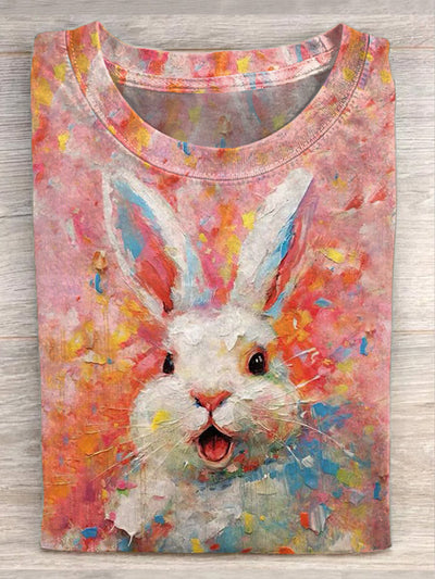 Women's Easter Bunny Oil Painting Print Shirt