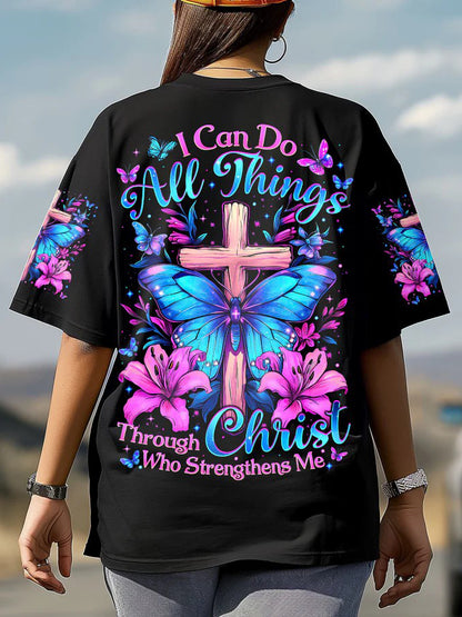 Women's I Can Do All Things Through Christ Who Strengthens Me Printed V-Neck T-Shirt