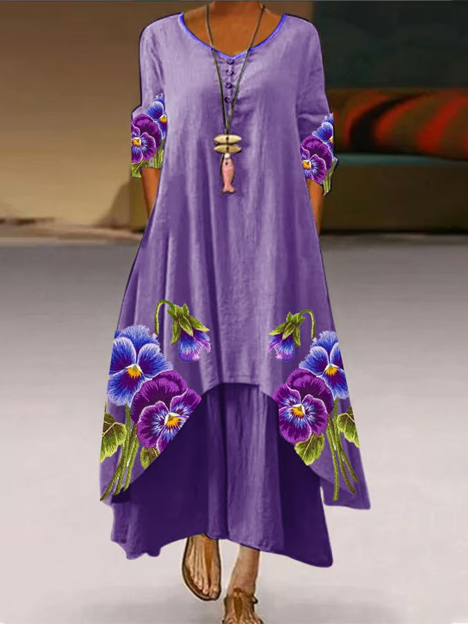 Women's Purple Floral Print Casual Dress