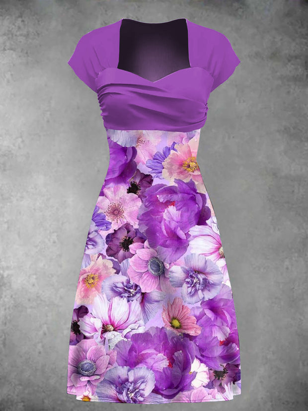 Women's Purple Floral Alzheimer Awareness Printed Dress