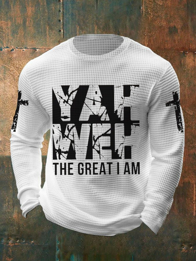 Men's YHWH The Great I Am Printed Waffle Long Sleeve T-Shirt