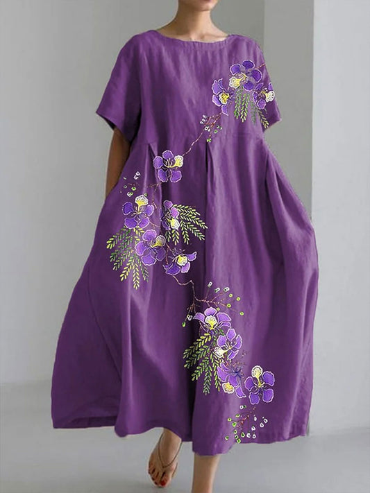 Women's Purple Floral Print Casual Dress