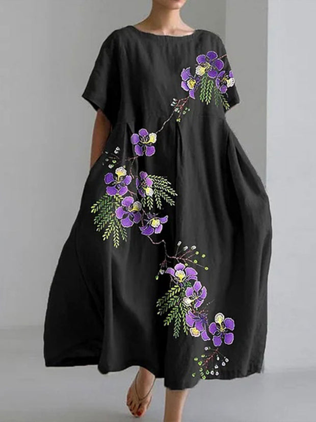 Women's Purple Floral Print Casual Dress