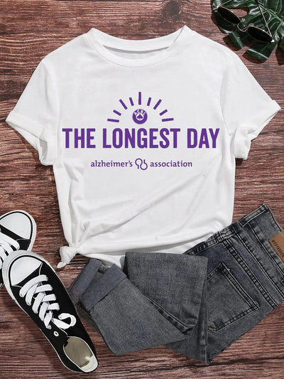 Women's Crew Neck THE LONGEST DAY Printed Short Sleeve T-Shirt