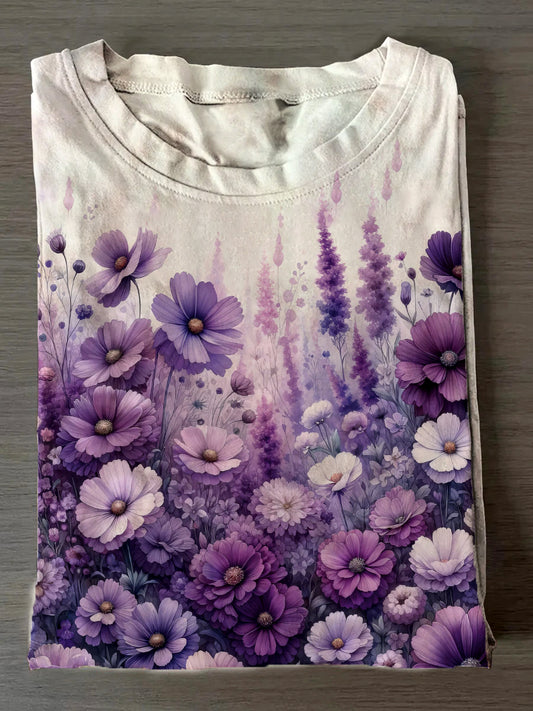 Women's Purple Floral Print T-Shirt