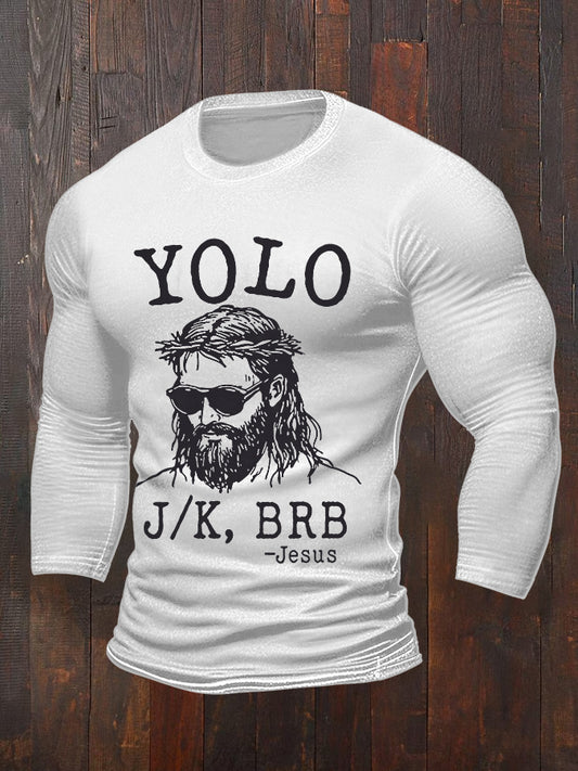 Men's Funny Easter Yolo J/K Brb Jesus Long-Sleeve T-Shirt