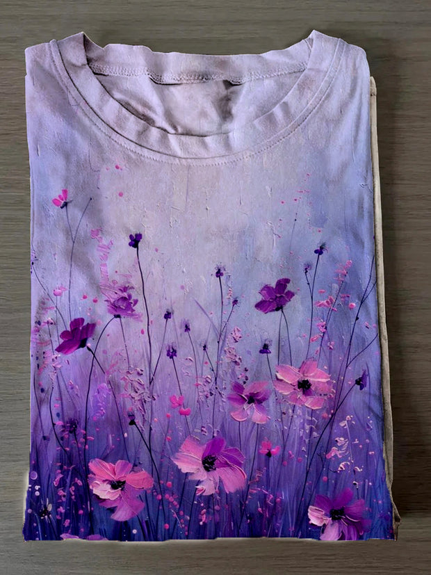 Women's Purple Floral Print T-Shirt