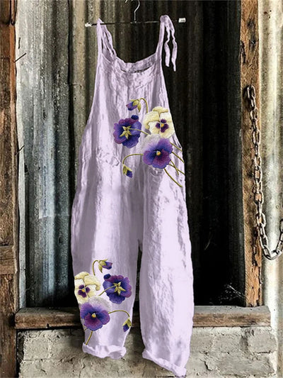 Women's Purple Floral Print Casual Jumpsuit