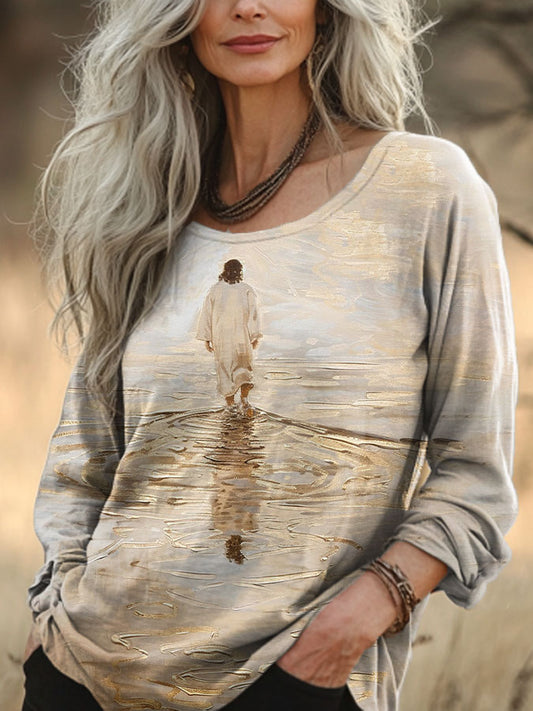 Women's Faith Jesus Walking On The Water Printed Top