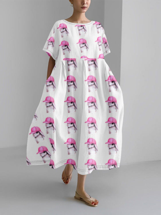 Women's Rabbit Printed Round Neck Loose Casual Dresses