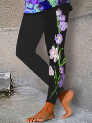 Women's Alzheimer's Awareness Purple Floral Printed Leggings