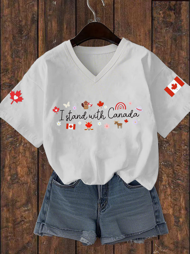 Women's I Stand With Canada Printed V-neck T-shirt