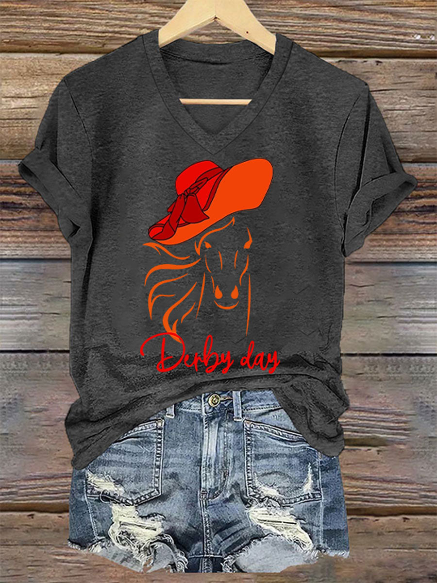 Women's Derby Day Printed V-Neck T-Shirt