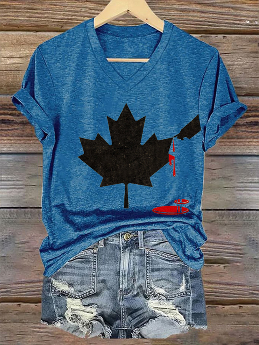 Women's Don't Mess With Canada Print V-Neck Short Sleeve T-Shirt