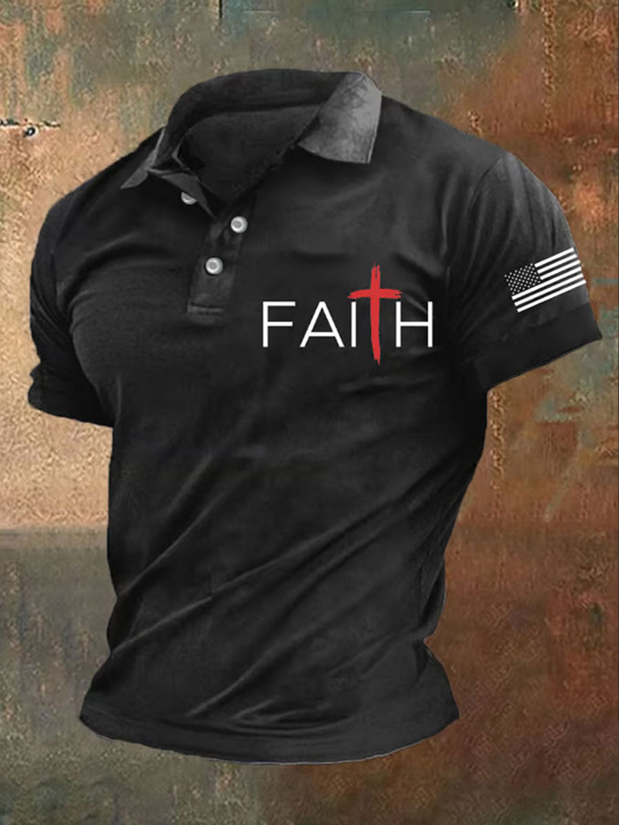 Men's Faith Cross Printed Polo Shirt