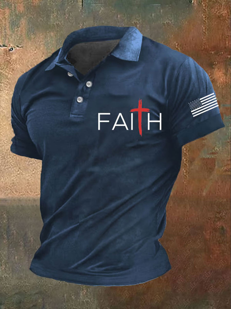 Men's Faith Cross Printed Polo Shirt